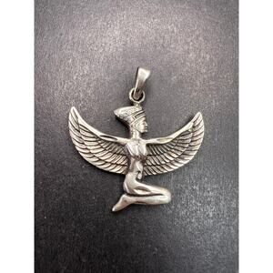 Vintage Sterling Silver Isis Goddess Pendant – Winged Egyptian Protection Amulet